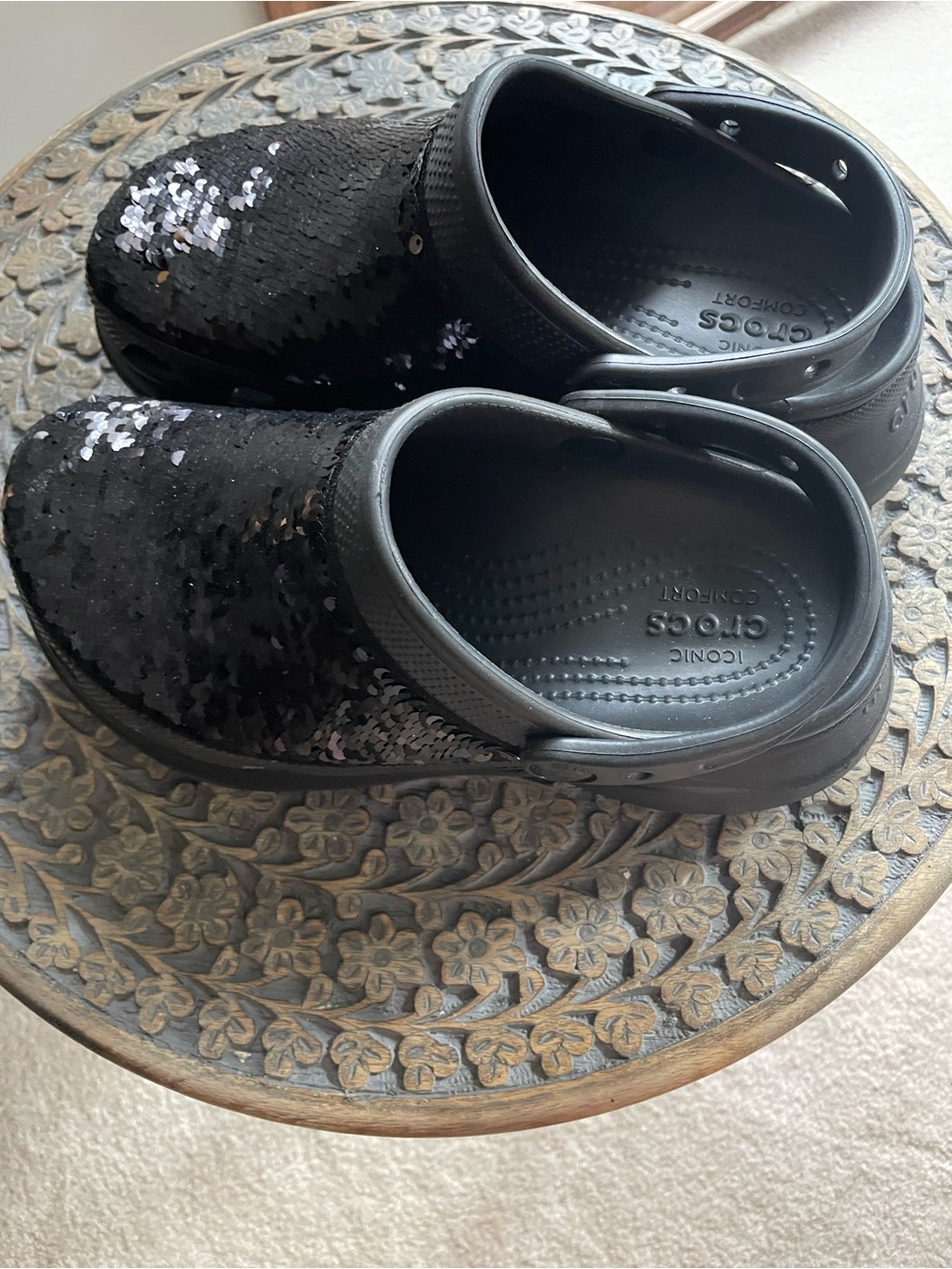 CROCS Black Sequin Reversible Platform Clogs